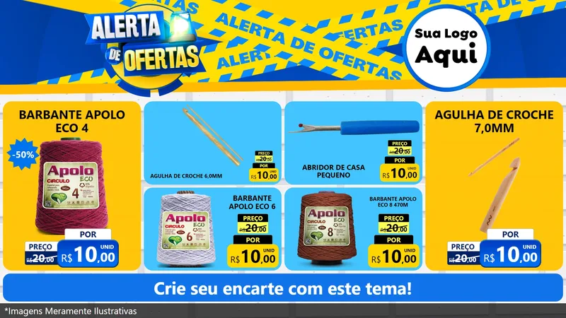Modelo de TV para TV Horizontal com o tema Alerta de Ofertas para Armarinho e Aviamentos