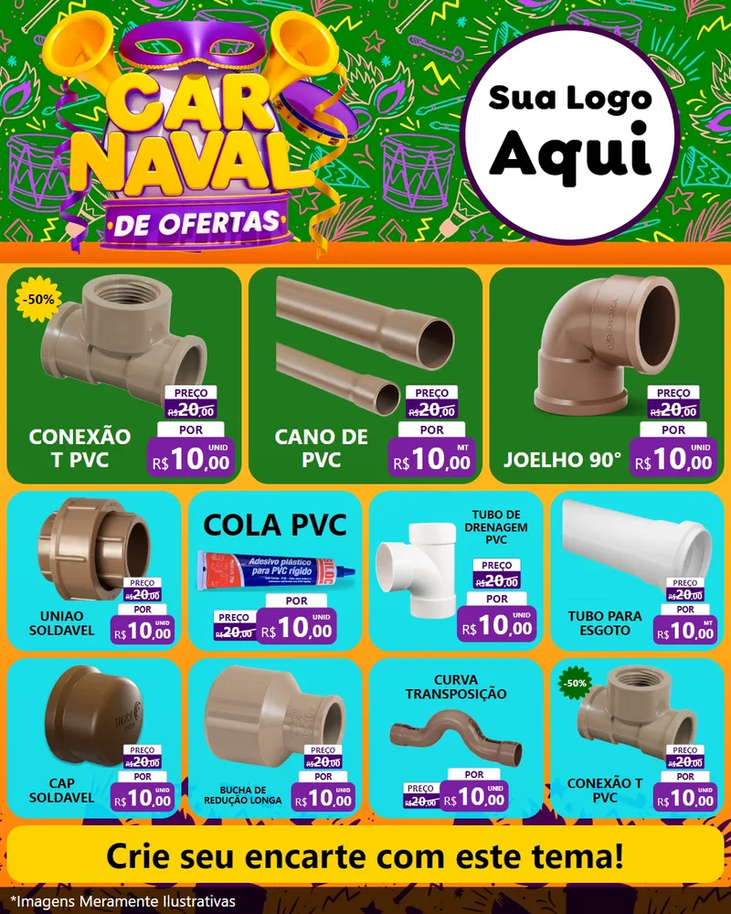 Modelo de Rede Social para Feed Instagram com o tema Carnaval de Ofertas para Tubos e conexões