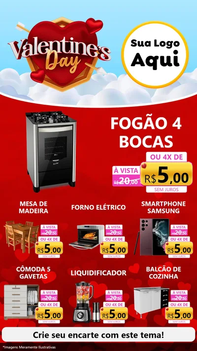Modelo de Rede Social para Stories com o tema Valentine's Day para Móveis e Eletro