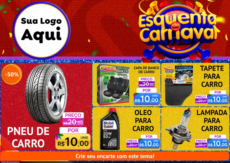 Modelo de Encarte para Encarte A4 Horizontal com o tema Esquenta de Carnaval para Auto peças