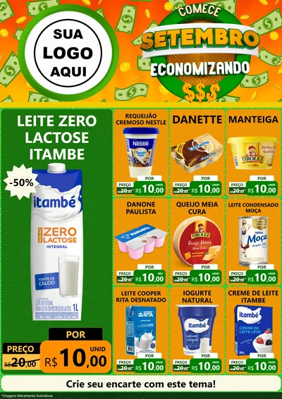 Modelo de Encarte para Encarte A4 Vertical com o tema Comece Setembro Economizando para Frios e Laticínios