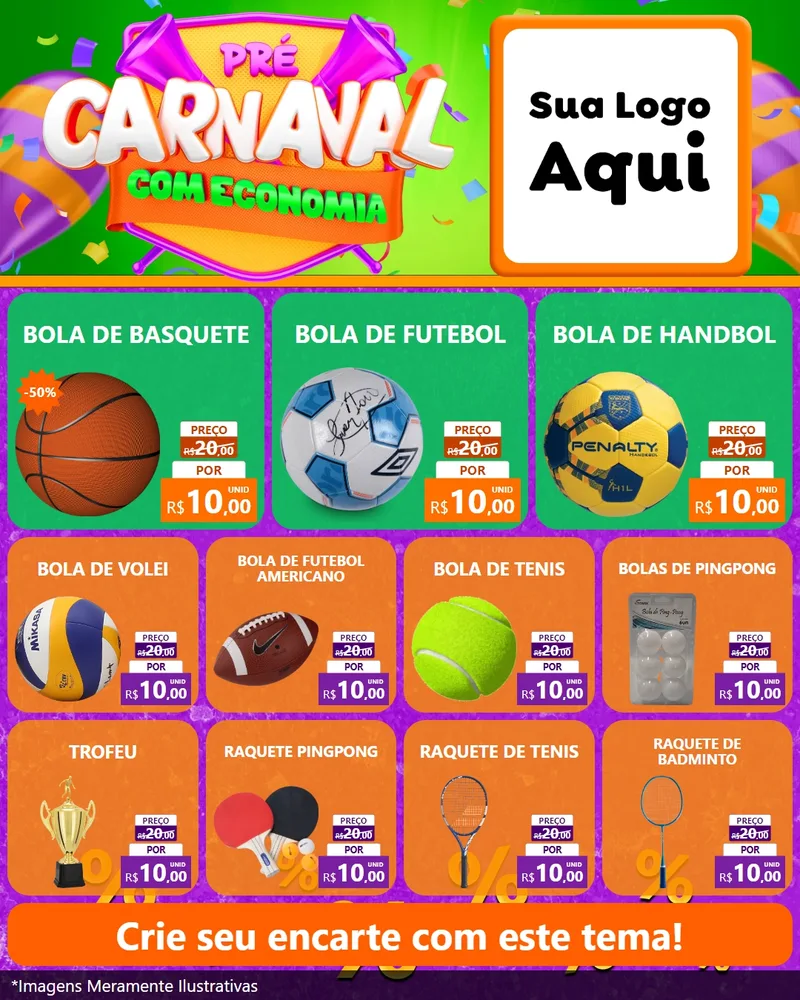 Modelo de Rede Social para Feed Instagram com o tema Pré-Carnaval Com Economia para Artigos Esportivos