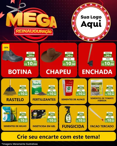 Modelo de Rede Social para Feed Instagram com o tema Mega Reinauguração para Agropecuária