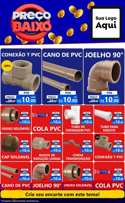 Modelo de Encarte para Encarte Grande com o tema Preço Baixo para Tubos e conexões