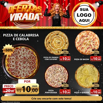 Modelo de Rede Social para Feed Facebook com o tema Ofertas da Virada para Pizzaria