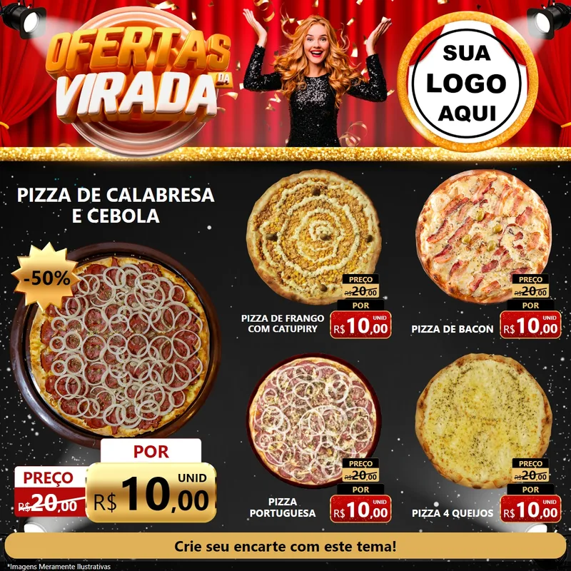 Modelo de Rede Social para Feed Facebook com o tema Ofertas da Virada para Pizzaria