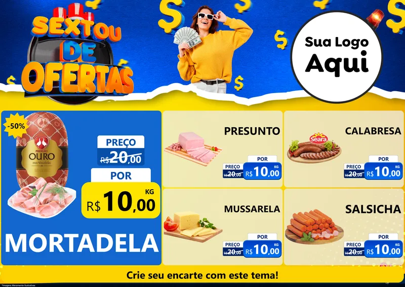 Modelo de Encarte para Encarte A4 Horizontal com o tema Sextou de Ofertas para Frios e Laticínios
