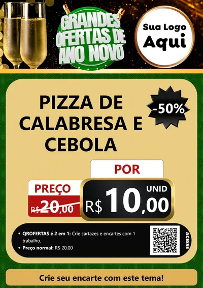 Modelo de Cartaz para Cartaz A4 Vertical com o tema Grandes Ofertas de Ano Novo para Pizzaria