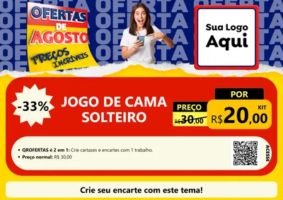 Modelo de Cartaz para Cartaz A4 Horizontal com o tema Ofertas de Agosto - Preços Incríveis para Cama, Mesa e Banho
