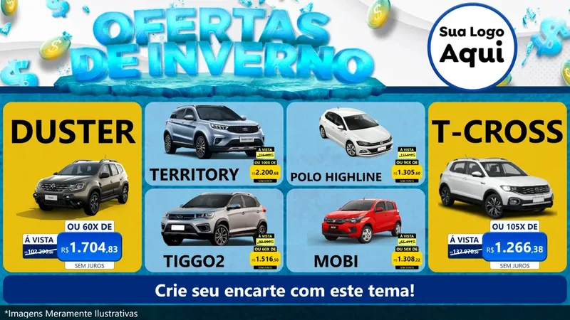 Modelo de TV para TV Horizontal com o tema Ofertas de Inverno para Concessionaria de Carros