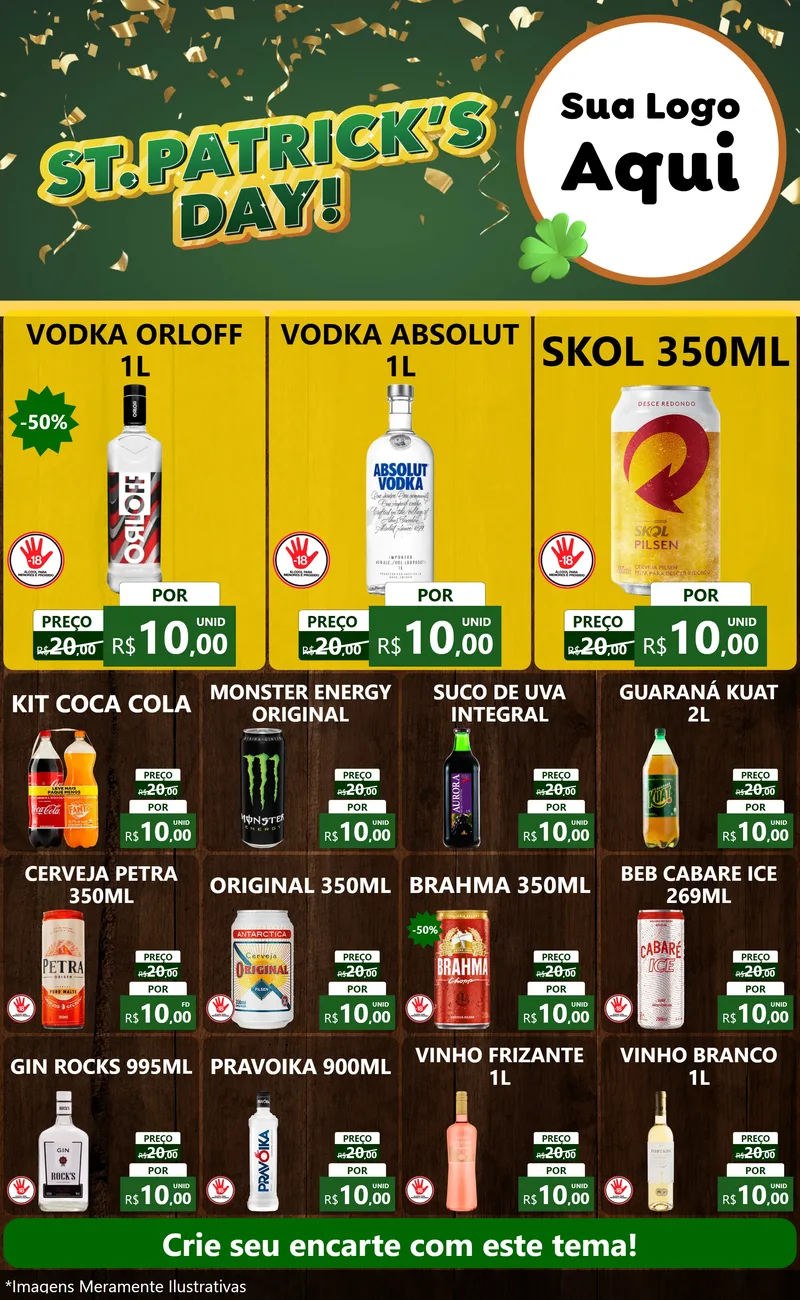 Modelo de Encarte para Encarte Grande com o tema St Patriks Day para Distribuidora de bebidas