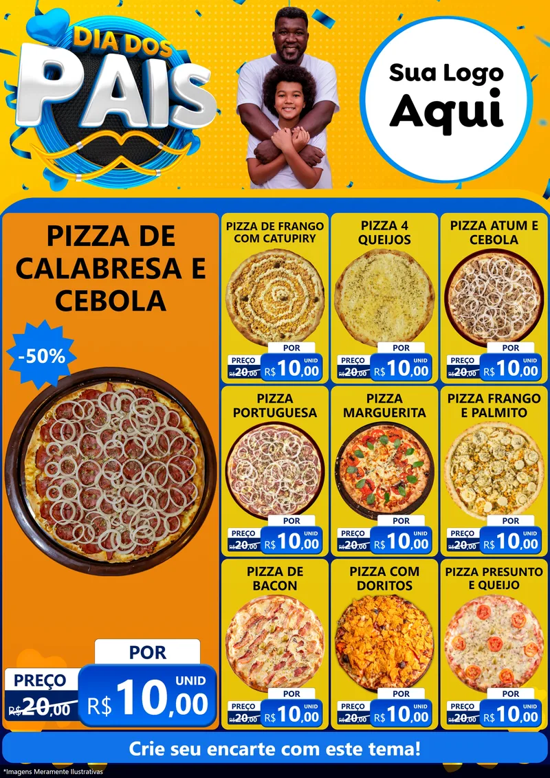 Modelo de Encarte para Encarte A4 Vertical com o tema Dia dos Pais para Pizzaria