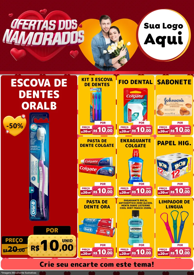 Modelo de Encarte para Encarte A4 Vertical com o tema Ofertas Dos Namorados para Higiene Pessoal