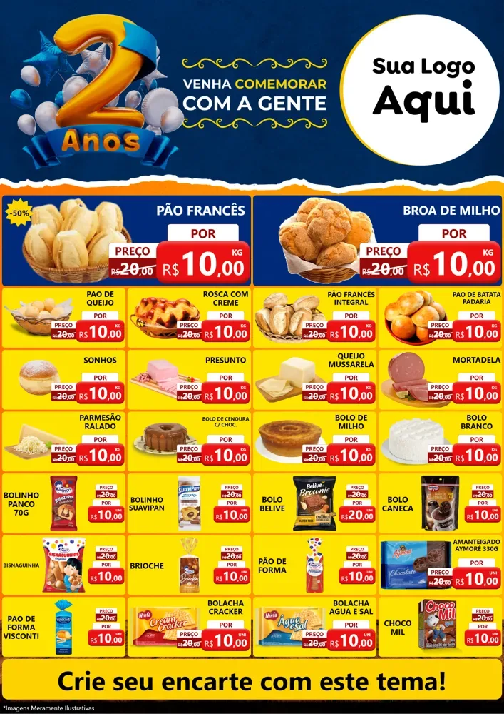 Modelo de Encarte para Encarte A4 Vertical com o tema Aniversário de 2 anos para Padaria