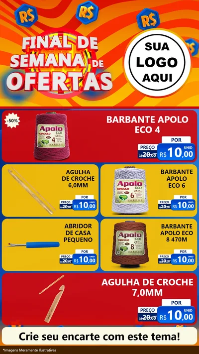 Modelo de TV para TV Vertical com o tema Final de Semana de Ofertas para Armarinho e Aviamentos