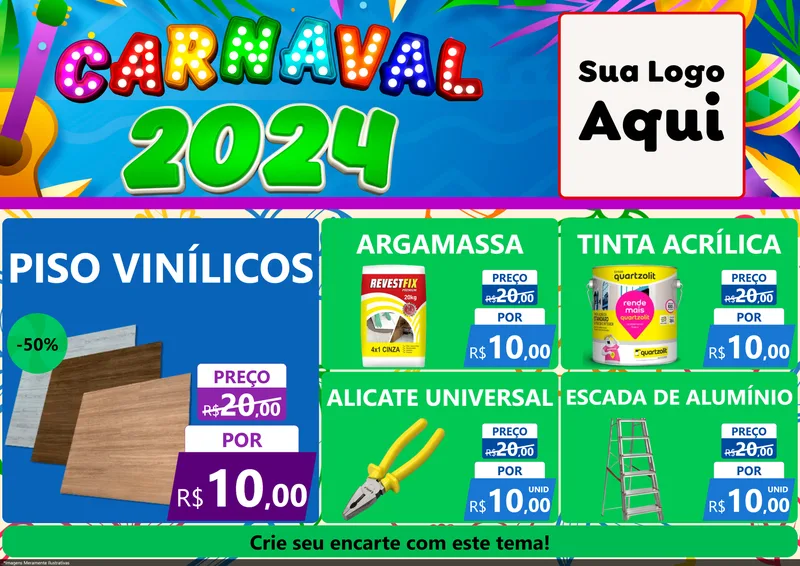 Modelo de Encarte para Encarte A4 Horizontal com o tema Carnaval 2027 para Material para Construção