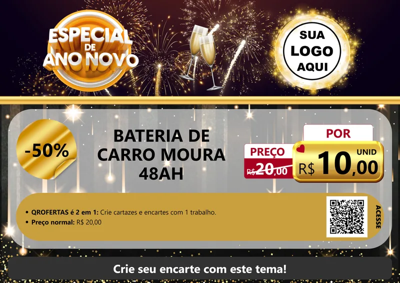 Modelo de Cartaz para Cartaz A4 Horizontal com o tema Especial de Ano Novo para Baterias Elétricas