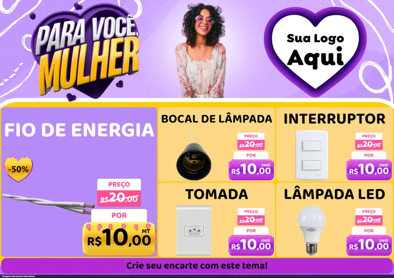 Modelo de Encarte para Encarte A4 Horizontal com o tema Para Você, Mulher para Materiais Elétricos