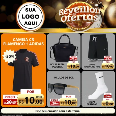 Modelo de Rede Social para Feed Facebook com o tema Réveillon de Ofertas para Roupas e acessórios