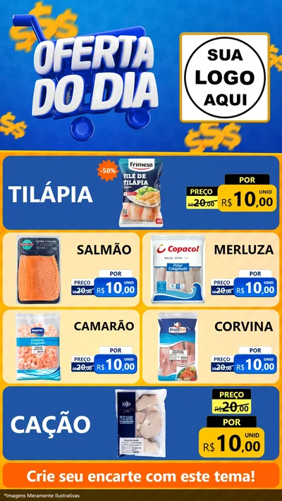 Modelo de TV para TV Vertical com o tema Oferta do Dia para Peixaria