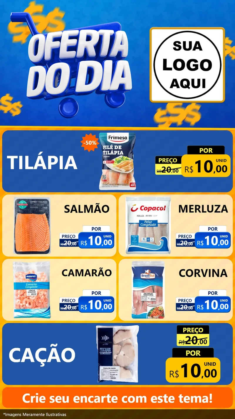 Modelo de TV para TV Vertical com o tema Oferta do Dia para Peixaria