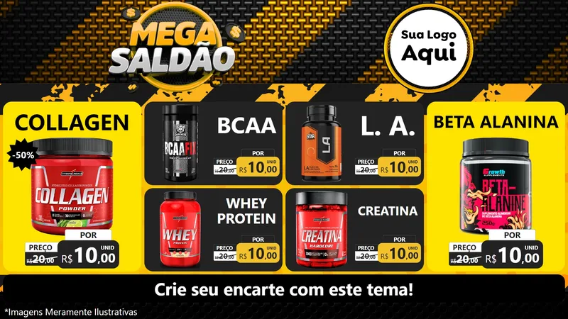 Modelo de TV para TV Horizontal com o tema Mega Saldão para Suplementos alimentares