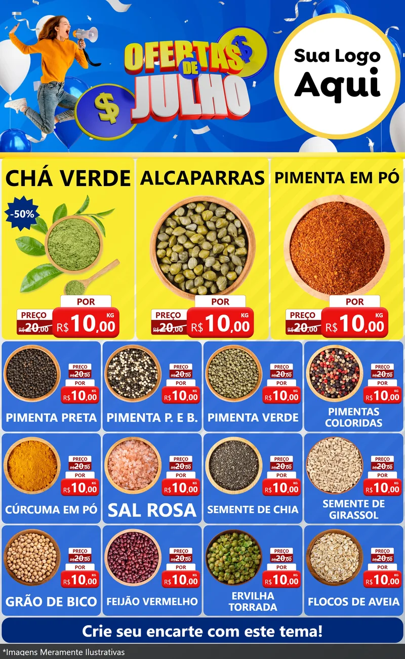 Modelo de Encarte para Encarte Grande com o tema Ofertas de Julho para Produtos Naturais