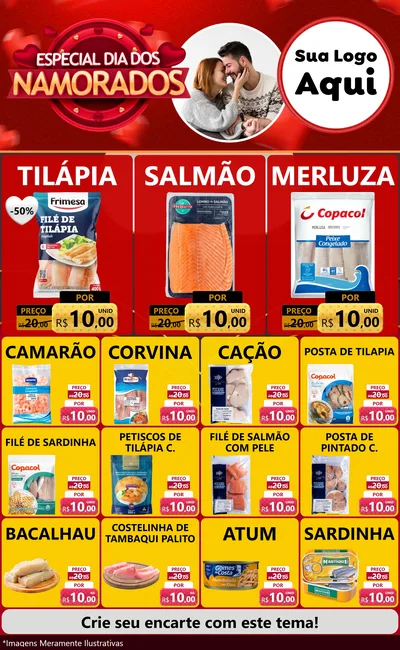 Modelo de Encarte para Encarte Grande com o tema Especial Dia Dos Namorados para Peixaria