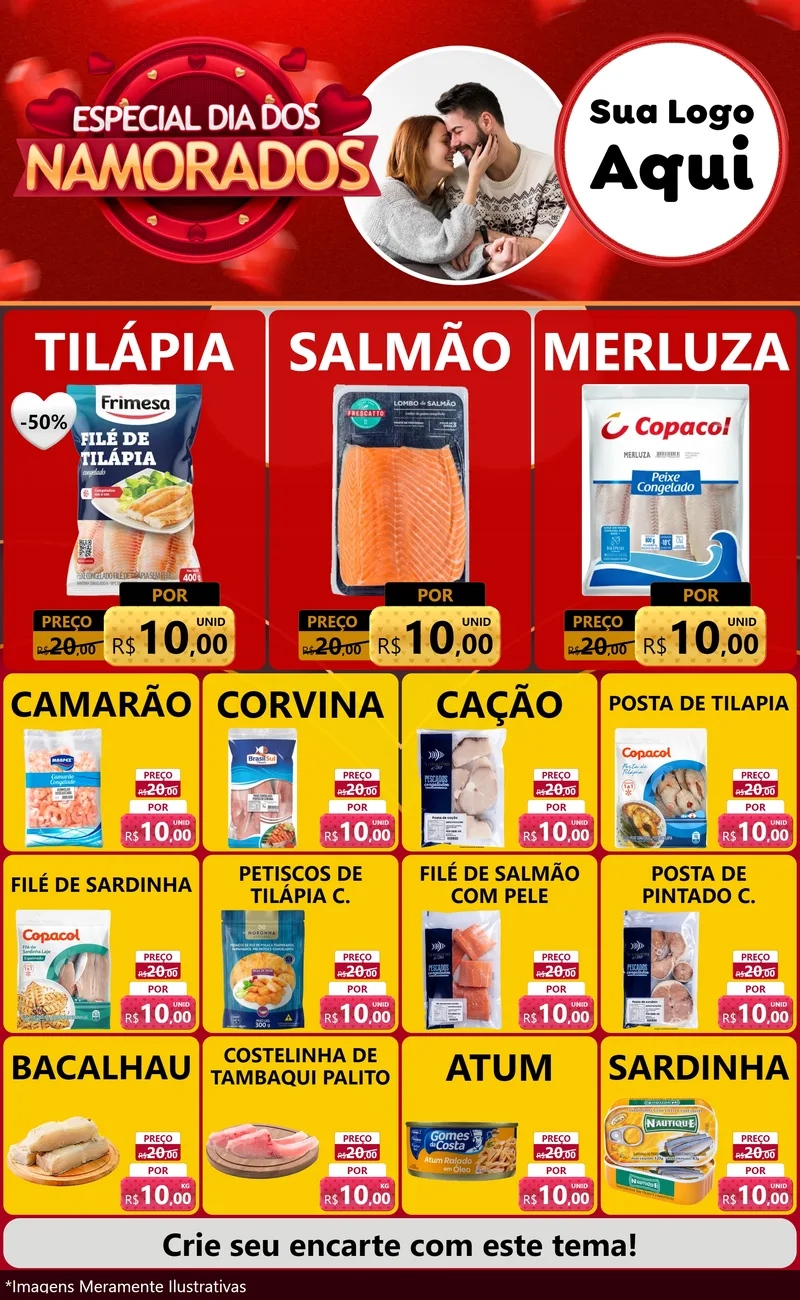 Modelo de Encarte para Encarte Grande com o tema Especial Dia Dos Namorados para Peixaria