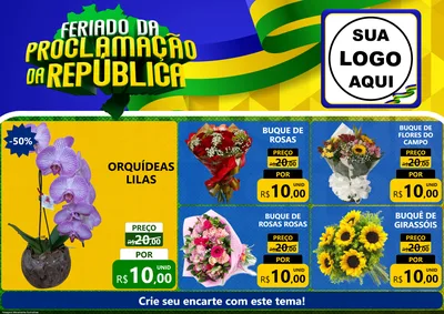Modelo de Encarte para Encarte A4 Horizontal com o tema Feriado da Proclamação da República para Floricultura e jardim