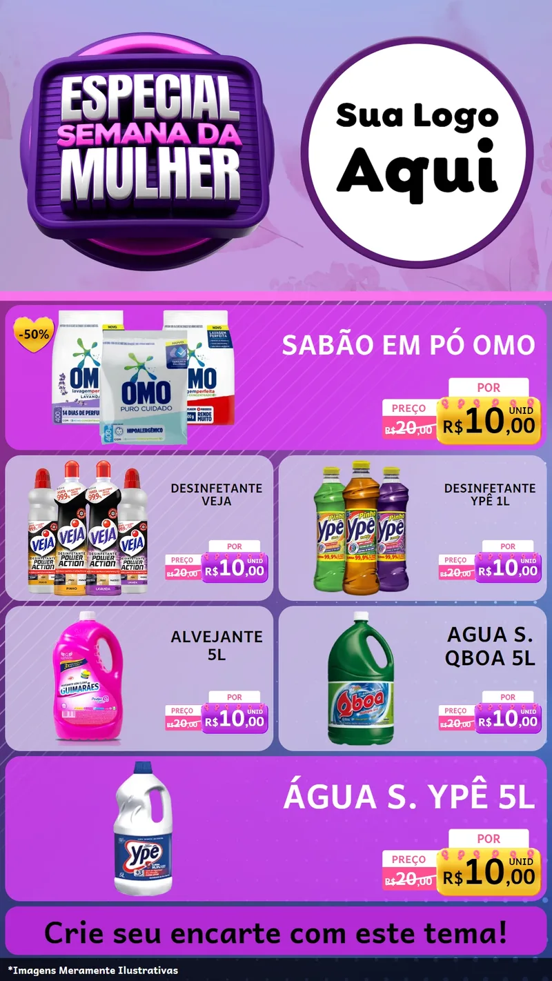 Modelo de TV para TV Vertical com o tema Especial Semana da Mulher para Produtos de Limpeza