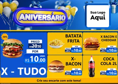 Modelo de Encarte para Encarte A4 Horizontal com o tema Aniversário para Hamburgueria