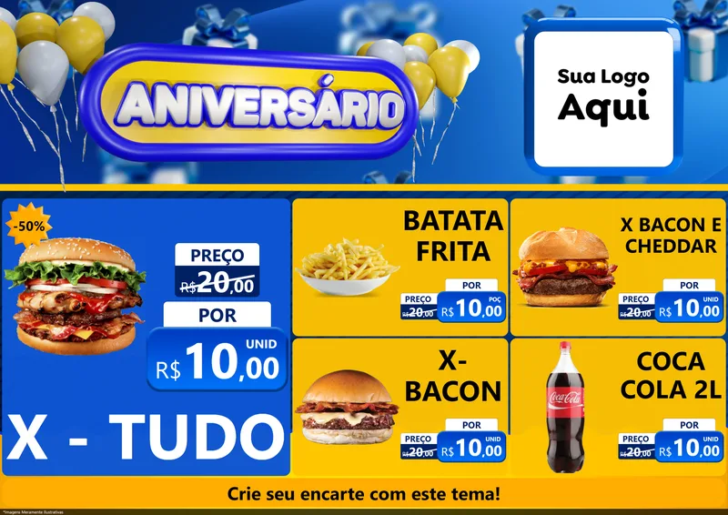 Modelo de Encarte para Encarte A4 Horizontal com o tema Aniversário para Hamburgueria