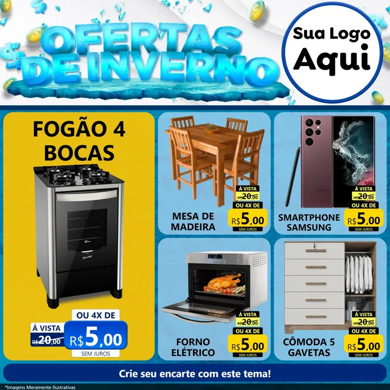 Modelo de Rede Social para Feed Facebook com o tema Ofertas de Inverno para Móveis e Eletro