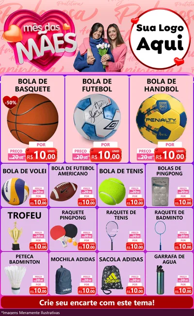 Modelo de Encarte para Encarte Grande com o tema Mês Das Mães para Artigos Esportivos