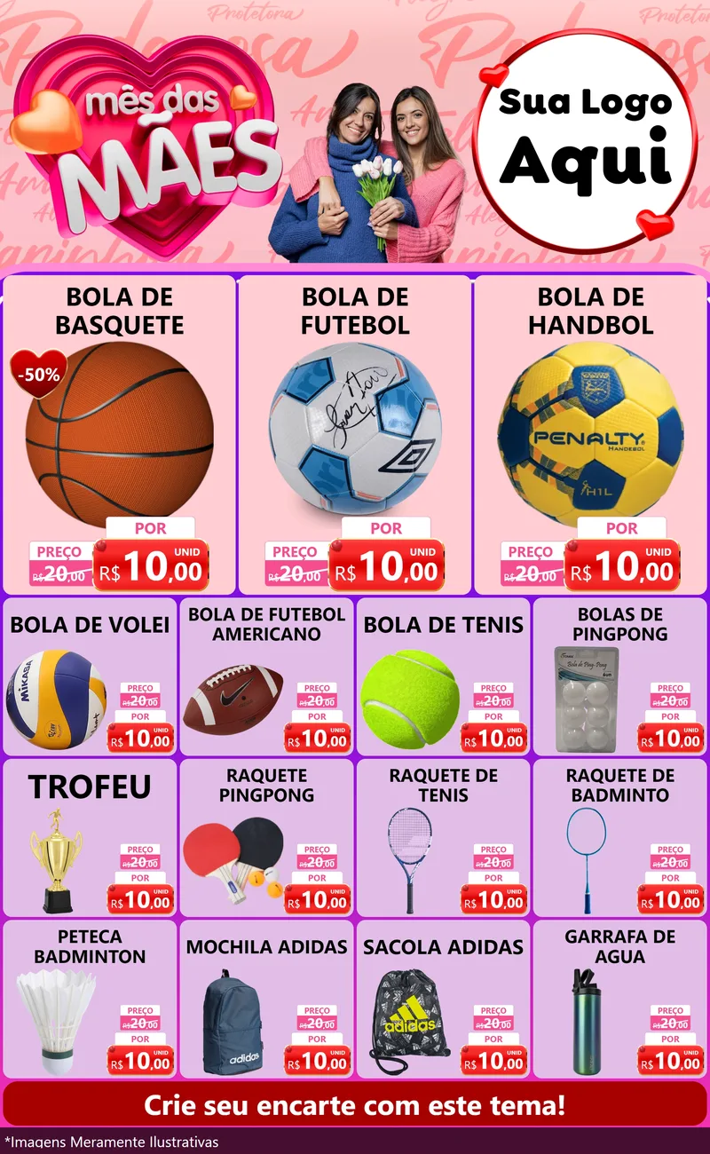 Modelo de Encarte para Encarte Grande com o tema Mês Das Mães para Artigos Esportivos