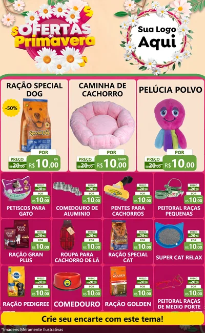 Modelo de Encarte para Encarte Grande com o tema Ofertas de Primavera para Pet Shop