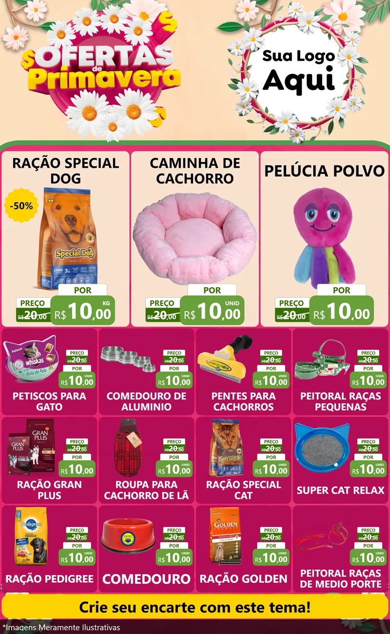 Modelo de Encarte para Encarte Grande com o tema Ofertas de Primavera para Pet Shop