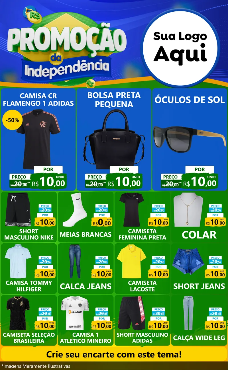 Modelo de Encarte para Encarte Grande com o tema Promoção da Independência para Roupas e acessórios