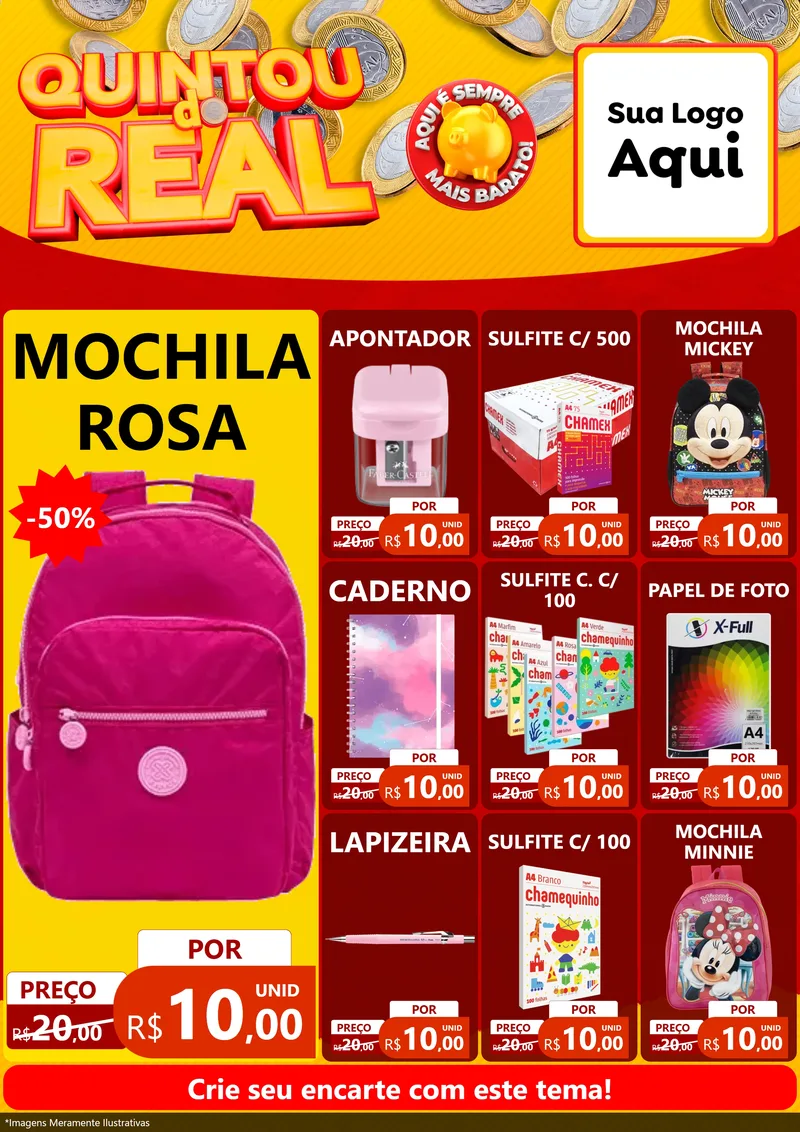 Modelo de Encarte para Encarte A4 Vertical com o tema Quintou do Real para Papelaria