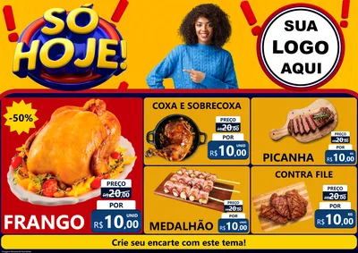 Modelo de Encarte para Encarte A4 Horizontal com o tema Só Hoje! para Assados