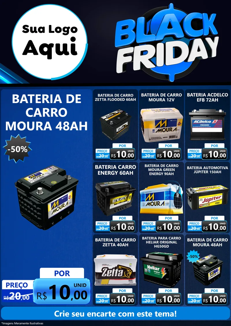 Modelo de Encarte para Encarte A4 Vertical com o tema Black Friday para Baterias Elétricas