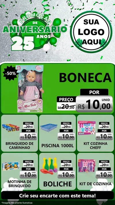 Modelo de Rede Social para Stories com o tema Promoção de Aniversário - 25 Anos para Brinquedos
