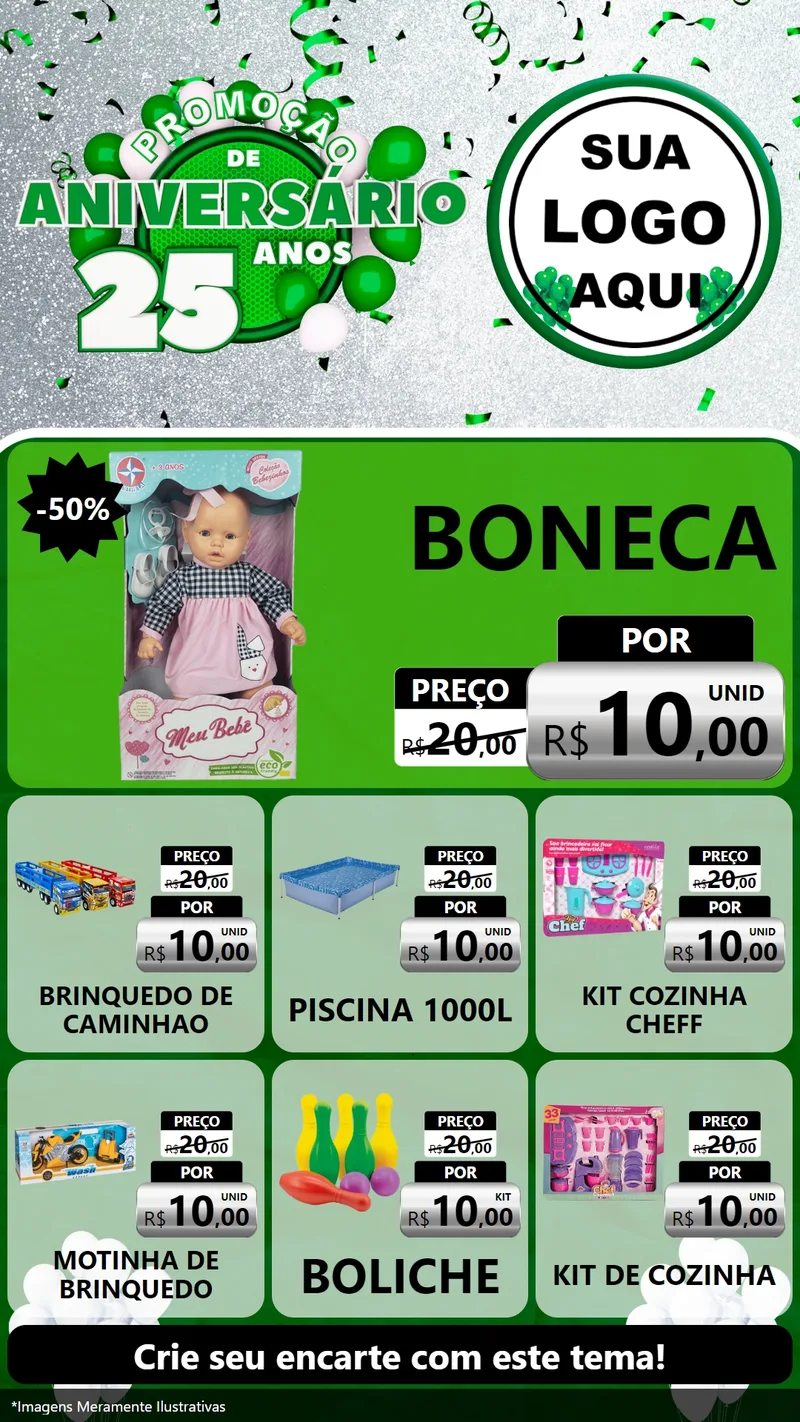 Modelo de Rede Social para Stories com o tema Promoção de Aniversário - 25 Anos para Brinquedos