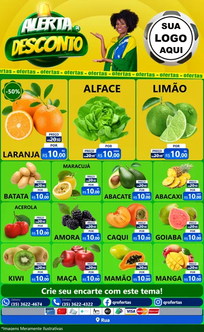 Modelo de Encarte para Encarte Grande com o tema Alerta de Desconto para Hortifrúti