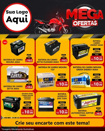 Modelo de Rede Social para Feed Instagram com o tema Mega Ofertas - Motopeças para Baterias Elétricas