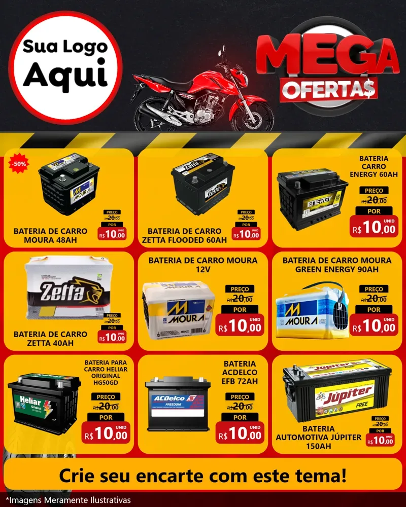 Modelo de Rede Social para Feed Instagram com o tema Mega Ofertas - Motopeças para Baterias Elétricas