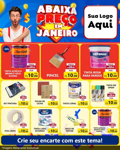 Modelo de Rede Social para Feed Instagram com o tema Abaixa Preço em Janeiro para Tintas e Ferramentas
