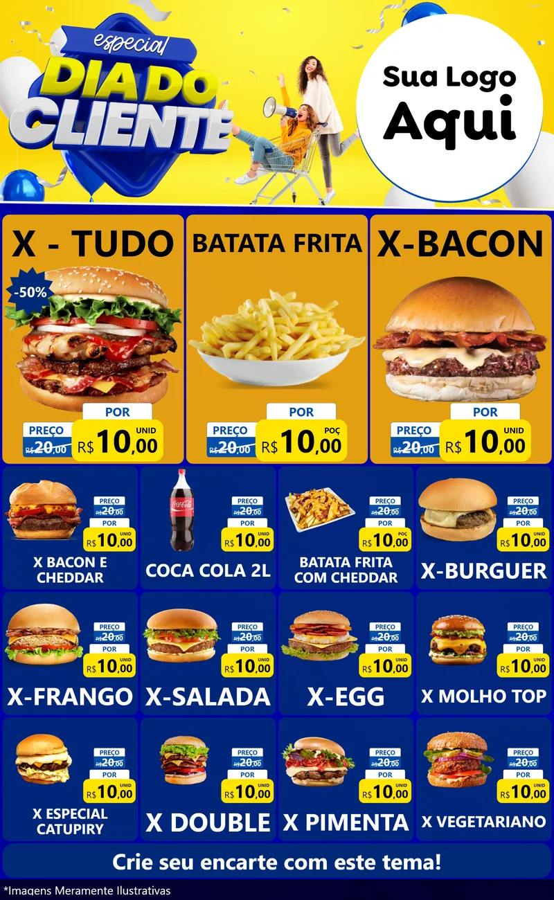Modelo de Encarte para Encarte Grande com o tema Especial Dia do Cliente para Hamburgueria