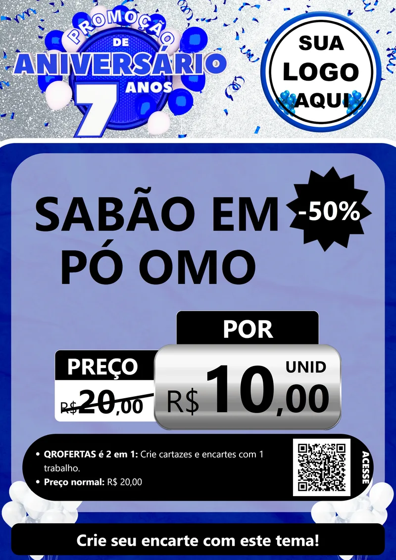 Modelo de Cartaz para Cartaz A4 Vertical com o tema Promoção de Aniversário - 7 Anos para Produtos de Limpeza